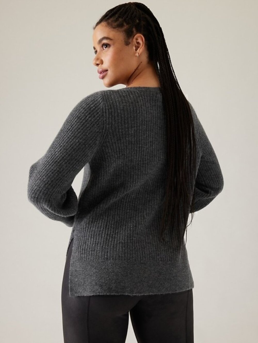 Athleta Layover Sweater Charcoal Gray Ribbed Knit Balloon Sleeve Pullover